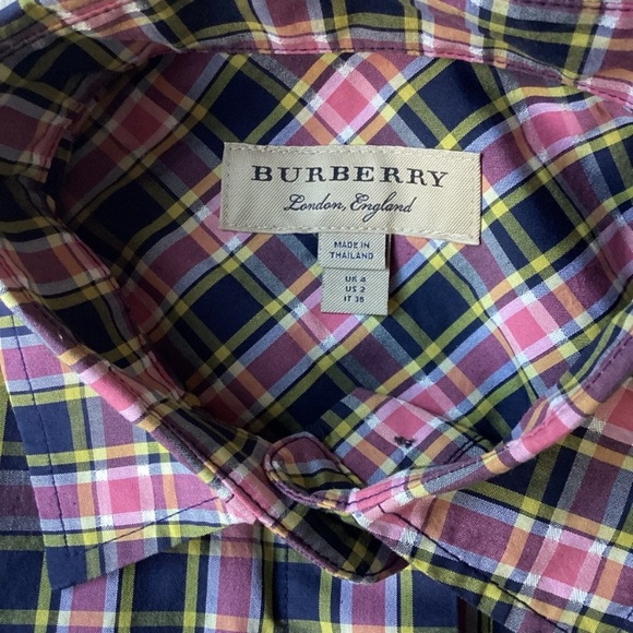 Burberry Plaid Button-Up Shirt - Pink and Black SZ XS - Picture 7 of 9